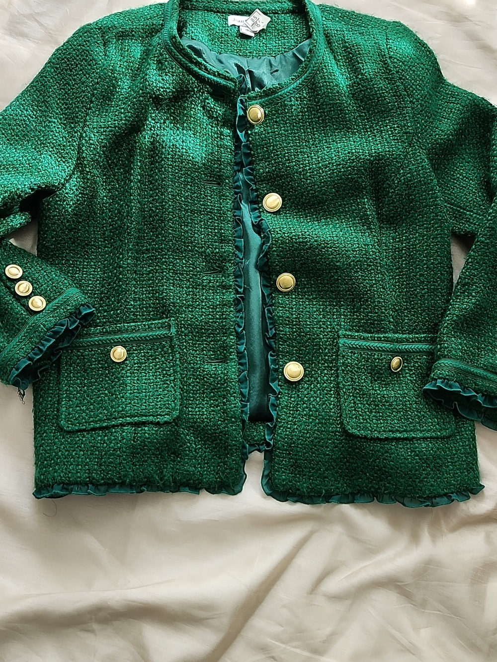 Joan Rivers Green Tweed Chain-Trim Button Jacket - Picture 4 of 7